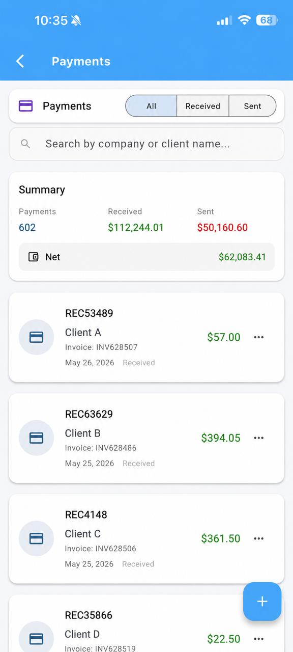 Tijarati Pro payments screen